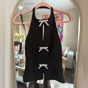 Zara Black Top with Silver Bow Accents SOLD OUT NWT